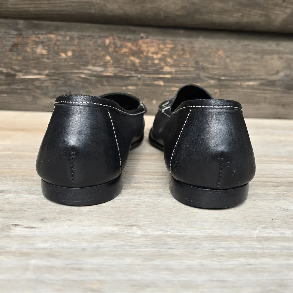 Liz Claiborne 90s Preppy Minimalist Black Leather Crest Comfort Loafers 8.5M